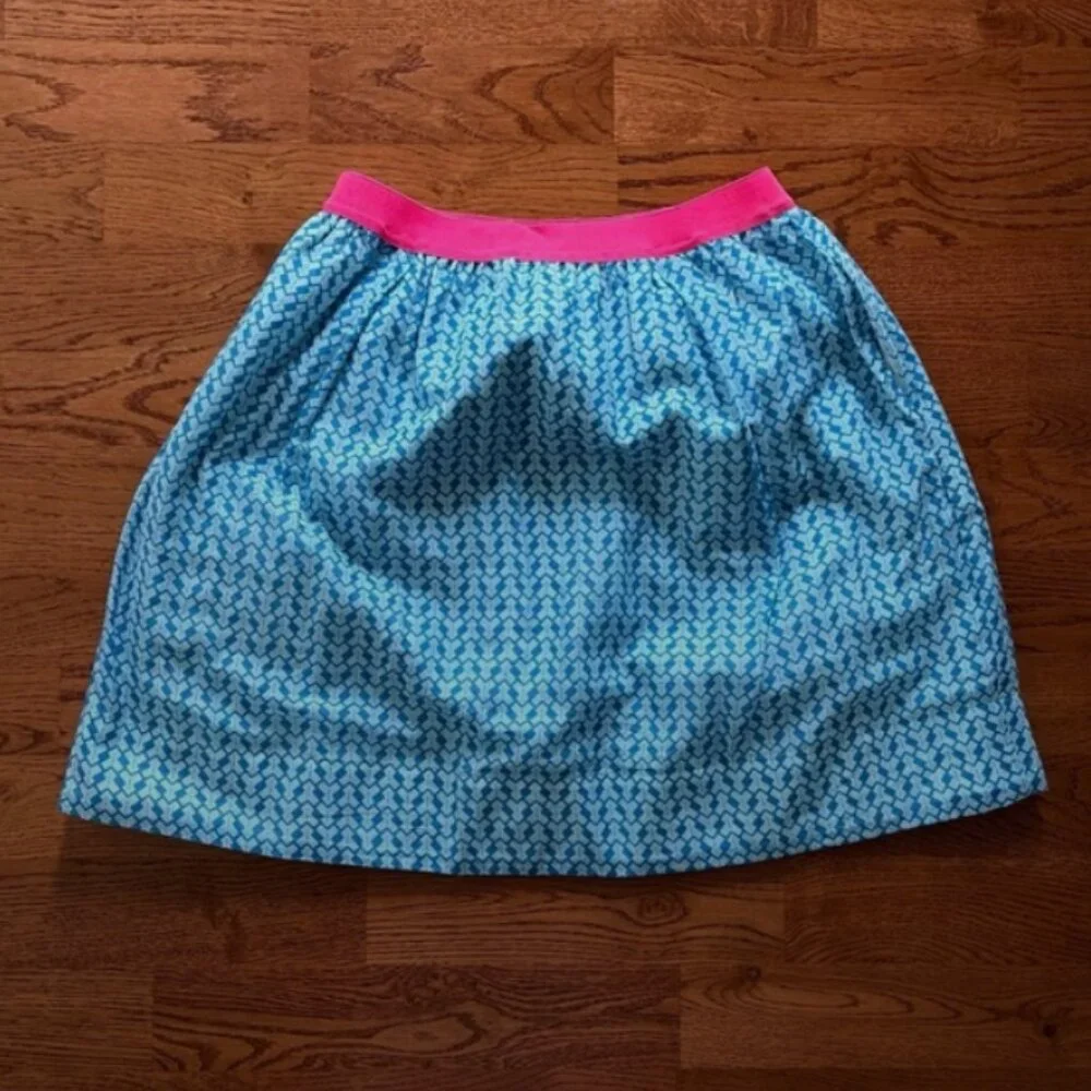 Crewcuts J.Crew Kids Girl Skirt Mini Blue Pull On Silk Blend Pocket Neon Pink 12